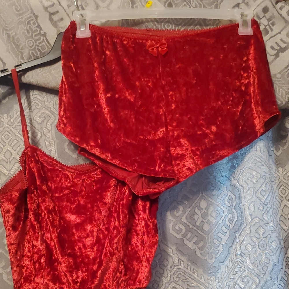 Red Velvet Pajama Set with Plush Texture